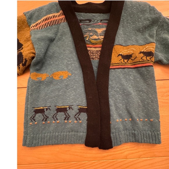 Vintage Earthdesign Cardigan Womens M Teal Unique Animal Hand Loomed Eclectic - Picture 11 of 13